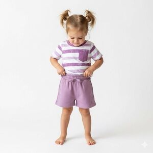 NWT Little Bipsy Toddler Girls Purple Striped Pocket Tee and Shorts